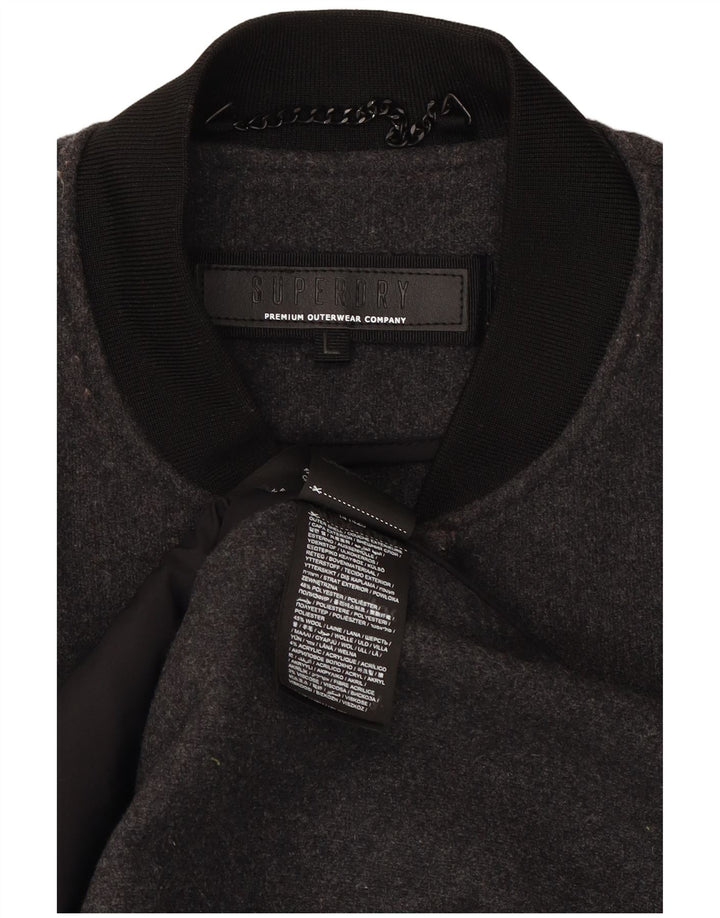 SUPERDRY Womens Overcoat UK 16 Large Grey Polyester