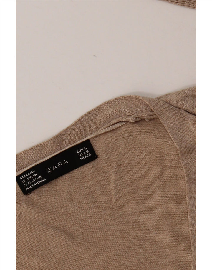 Женский джемпер с v-образным вырезом Zara UK 10, маленький бежевый