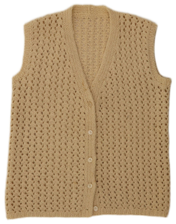 Винтажный женский вязаный кардиган без рукавов, Великобритания, 18 XL, бежевый