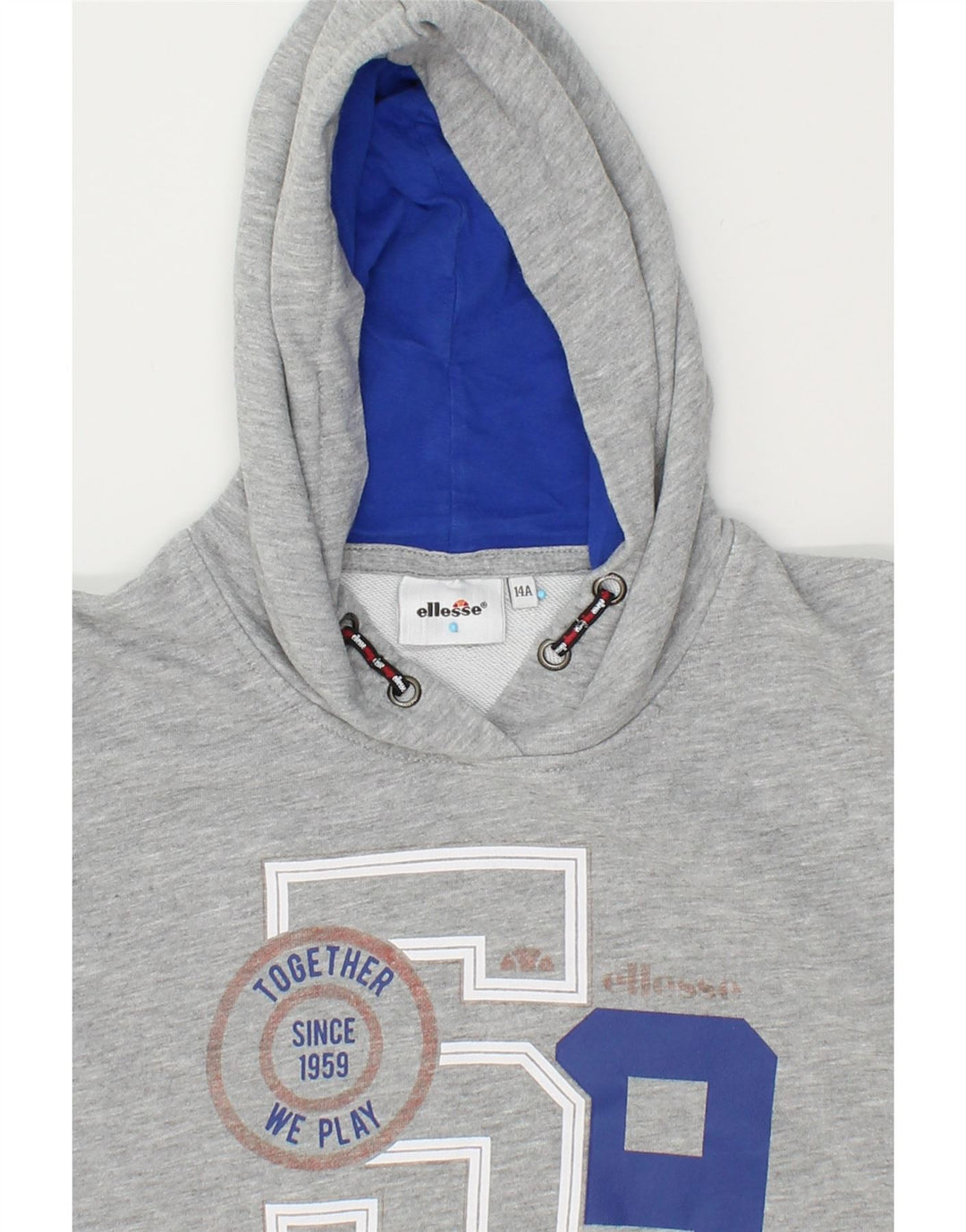 ELLESSE Boys Graphic Hoodie Jumper 13-14 Years Grey Vintage Ellesse and Second-Hand Ellesse from Messina Hembry 