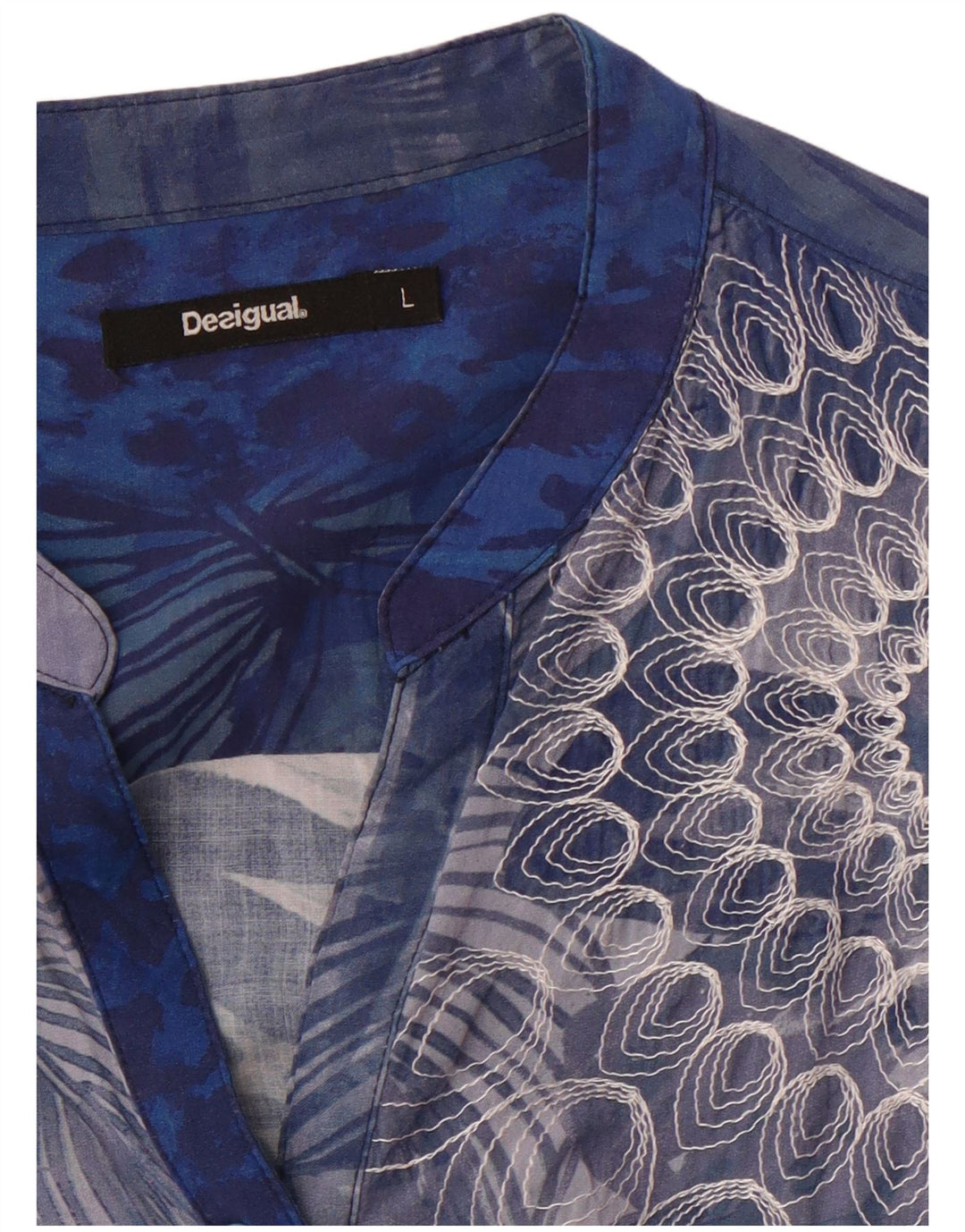 Женская блузка-рубашка DESIGUAL UK 14, большая синяя с цветочным принтом