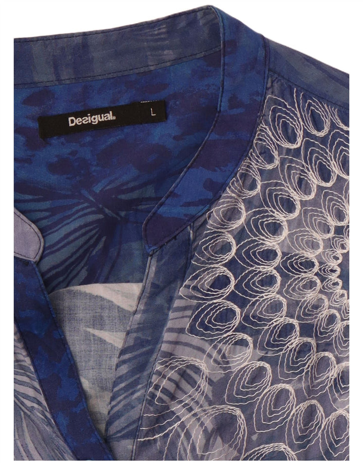 Женская блузка-рубашка DESIGUAL UK 14, большая синяя с цветочным принтом
