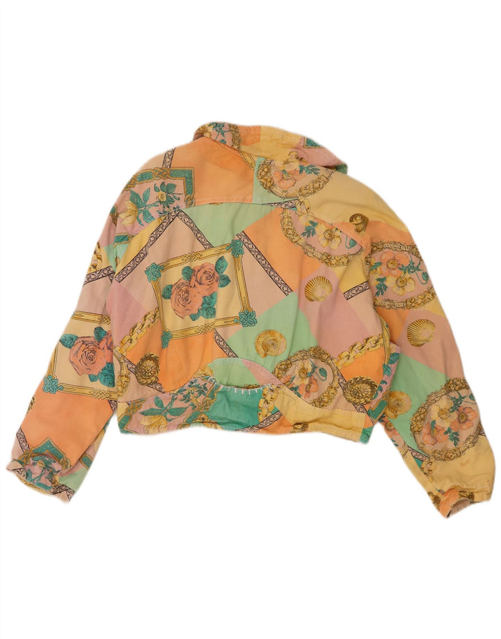 Винтажная женская укороченная куртка-бомбер UK 12, средний разноцветный хлопок с цветочным принтом