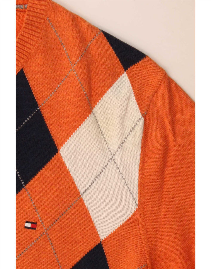 Tommy Hilfiger Мужской джемпер с v-образным вырезом, средний оранжевый Argyle/Diamond