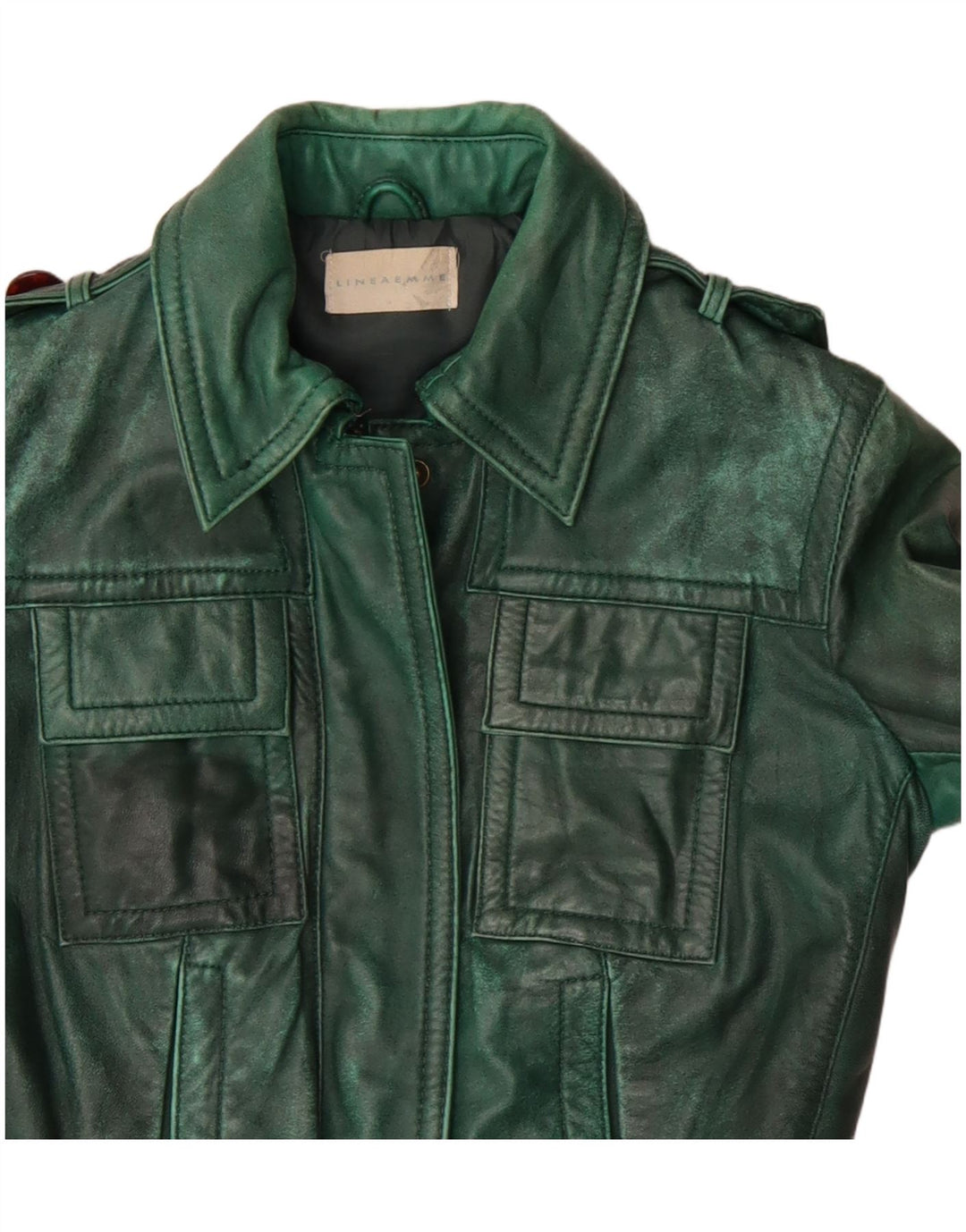 Женская кожаная куртка в стиле милитари Linea Emme UK 8, маленькая зеленая