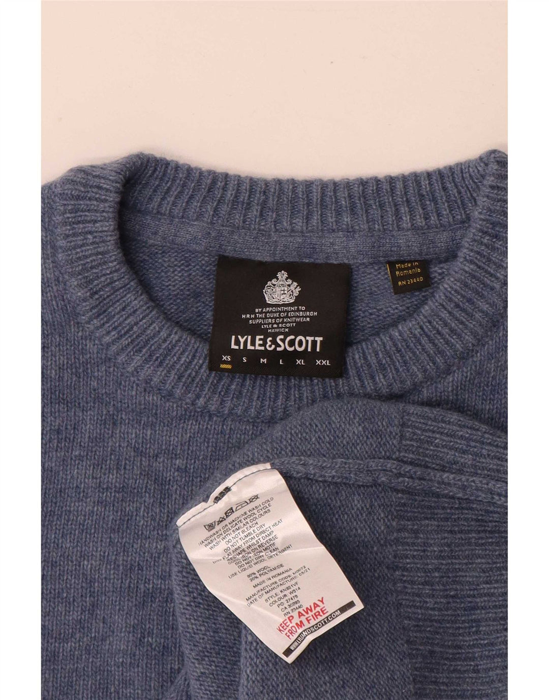 Мужской джемпер с круглым вырезом Lyle & Scott XS, синяя шерсть