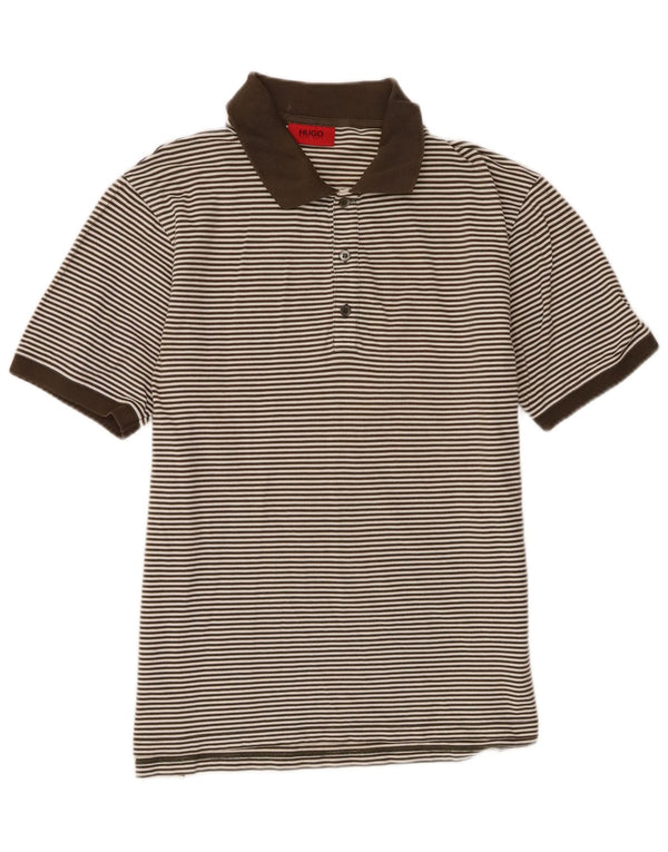 Мужская рубашка-поло Hugo Boss XL, цвет хаки, хлопок в тонкую полоску