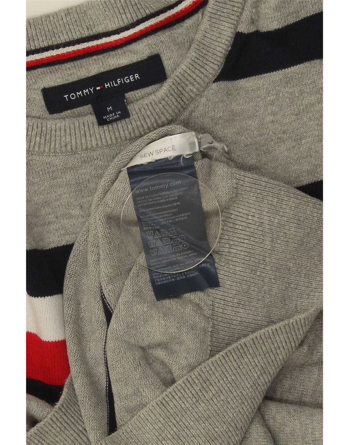 Tommy Hilfiger Мужской джемпер с круглым вырезом, хлопковый свитер среднего серого цвета в полоску