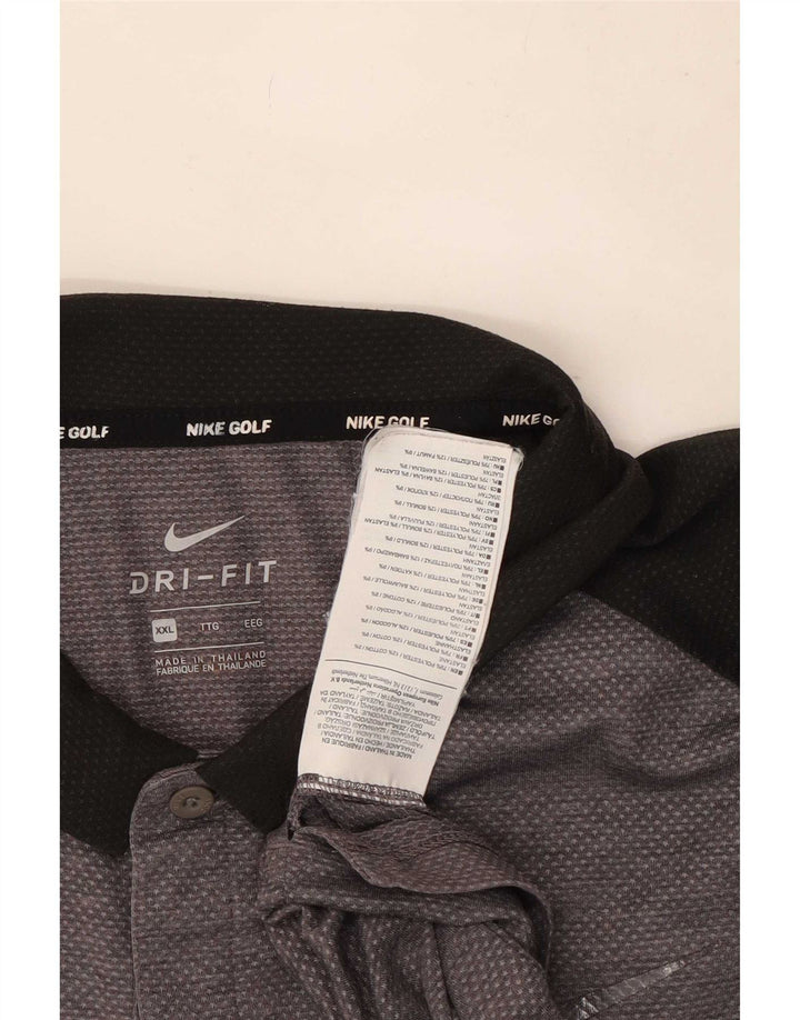 Мужская рубашка-поло Nike Dri Fit 2XL, серая, полиэстер с цветными блоками