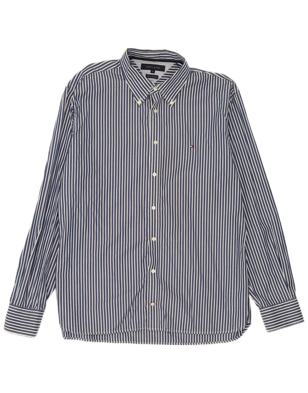 Мужская рубашка Tommy Hilfiger XL, темно-синяя, хлопковая в тонкую полоску