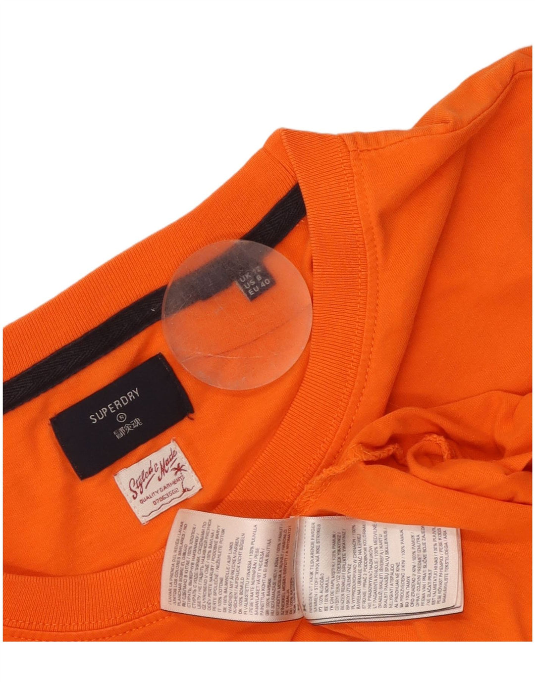 Женский топ с рисунком Superdry с длинным рукавом UK 12, хлопок среднего оранжевого цвета