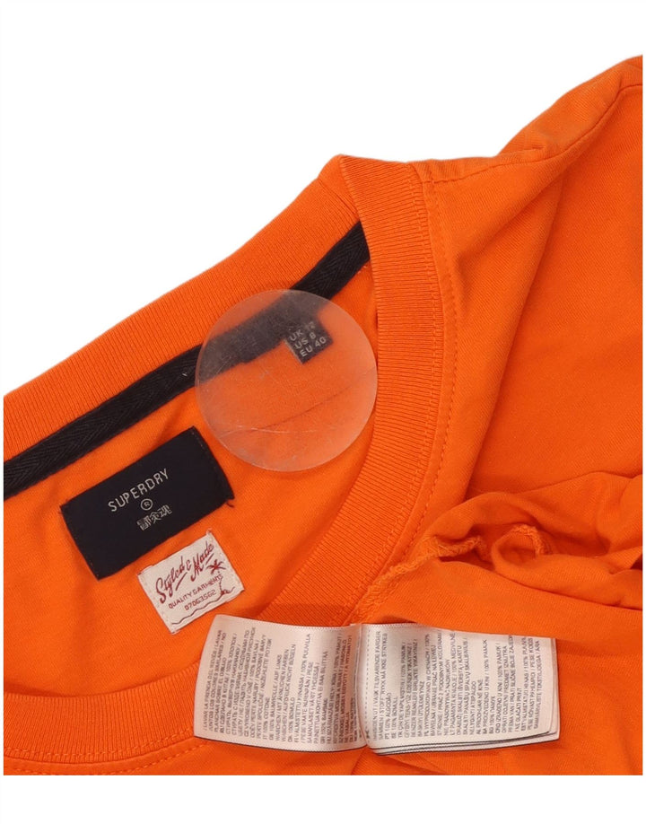 Женский топ с рисунком Superdry с длинным рукавом UK 12, хлопок среднего оранжевого цвета