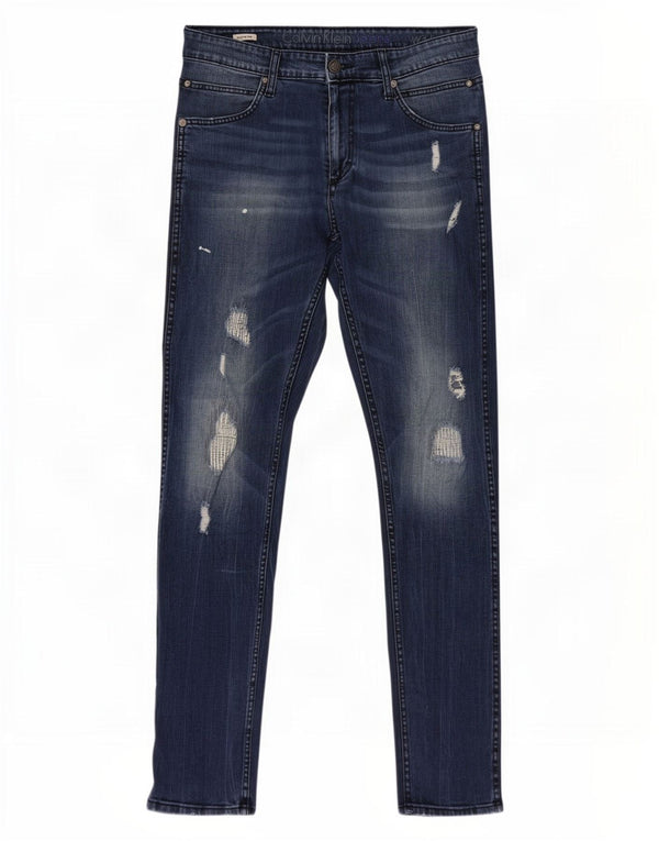 Мужские потертые узкие джинсы Calvin Klein W34 L34, синий хлопок