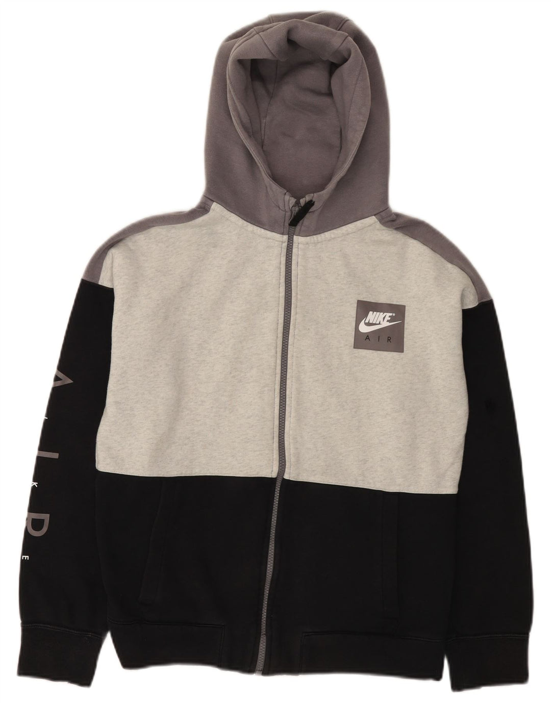 Свитер с капюшоном NIKE на молнии с графическим рисунком для мальчиков, 13–14 лет, размер XL, черный с цветными блоками