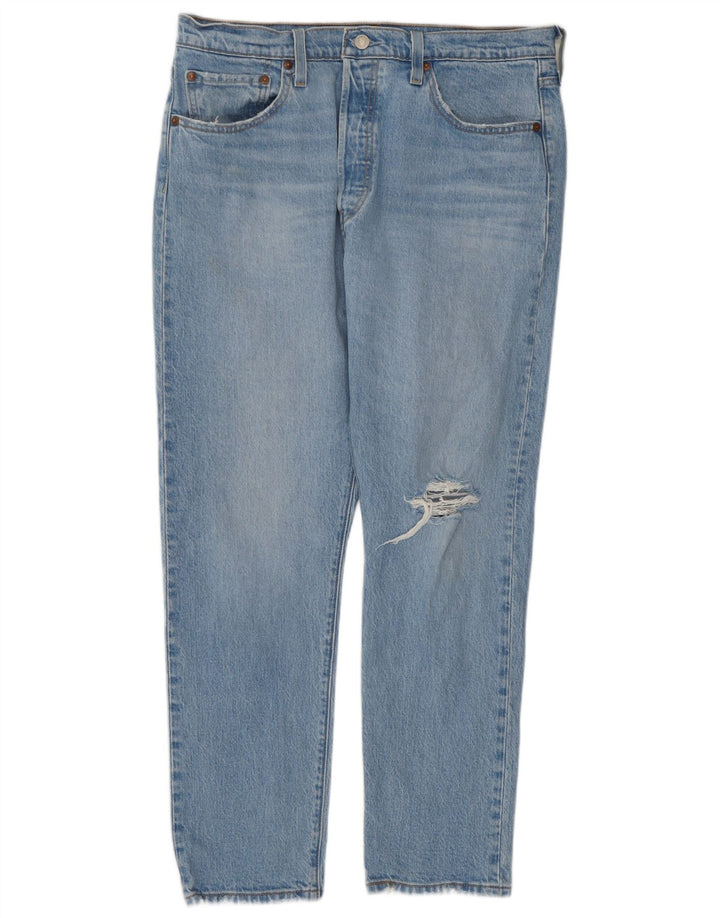 Женские потертые прямые джинсы Levi's 501 W32 L28, синий хлопок