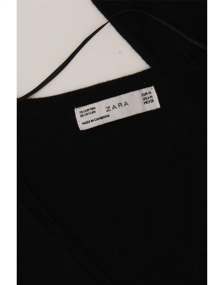 Женский кардиган Zara UK 12, средний черный хлопковый свитер