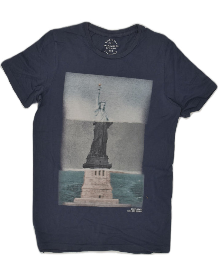 JACK & JONES Mens Graphic T-Shirt Top Small Navy Blue Cotton | Vintage Jack & Jones | Thrift | Second-Hand Jack & Jones | Used Clothing | Messina Hembry 