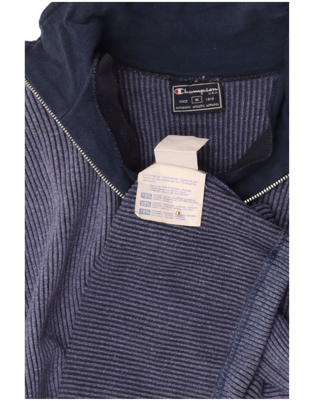 CHAMPION Womens Zip Neck Jumper Sweater UK 14 Medium Blue Cotton