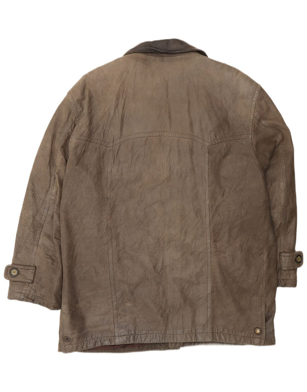 L.LAMBERTAZZI Мужское кожаное пальто UK 40, большое коричневое кожаное