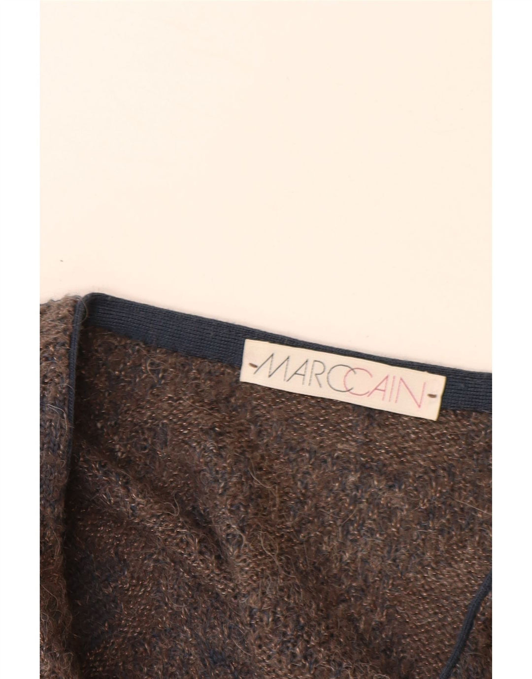 MARCCAIN Мужской джемпер с v-образным вырезом XL, коричневый, шерсть с геометрическим рисунком