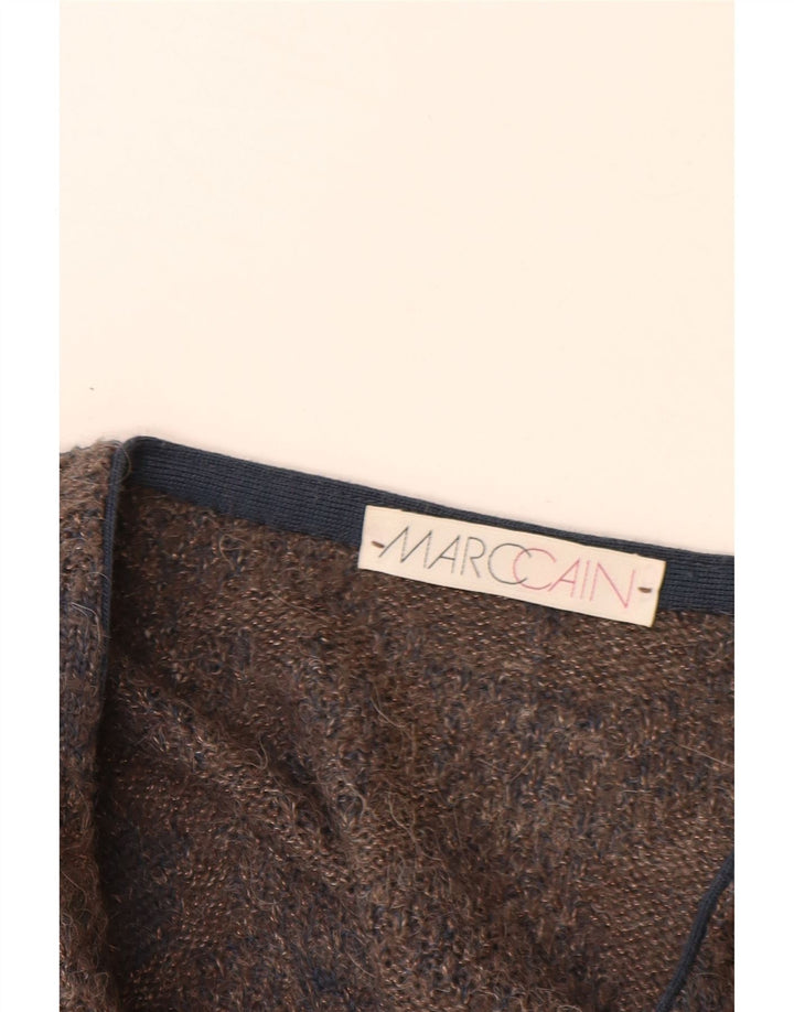 MARCCAIN Мужской джемпер с v-образным вырезом XL, коричневый, шерсть с геометрическим рисунком