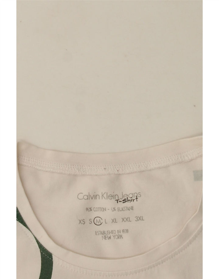 CALVIN KLEIN JEANS Женская футболка с рисунком Top UK 12 Средний Белый Хлопок