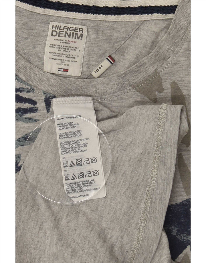 Мужская футболка с рисунком Tommy Hilfiger, хлопковый топ среднего серого цвета с крапинками