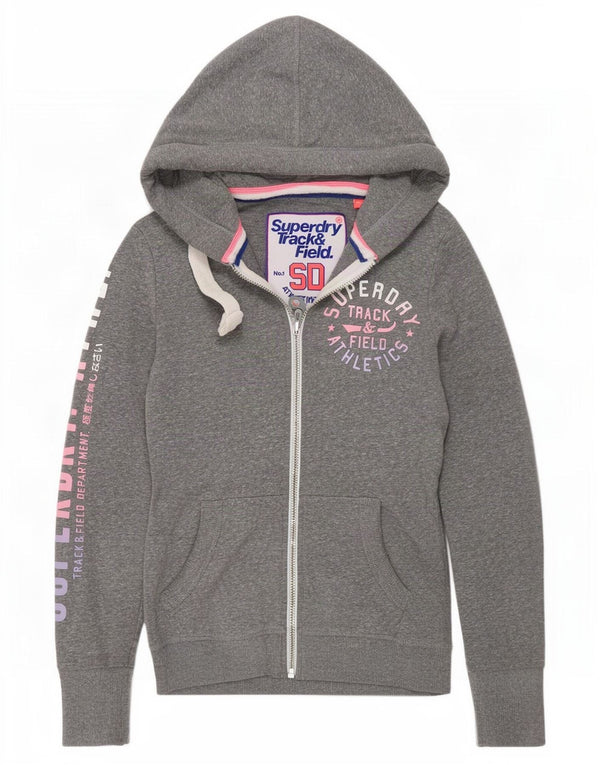 Женский свитер с капюшоном на молнии с графическим рисунком Superdry UK 10, маленький серый в крапинку
