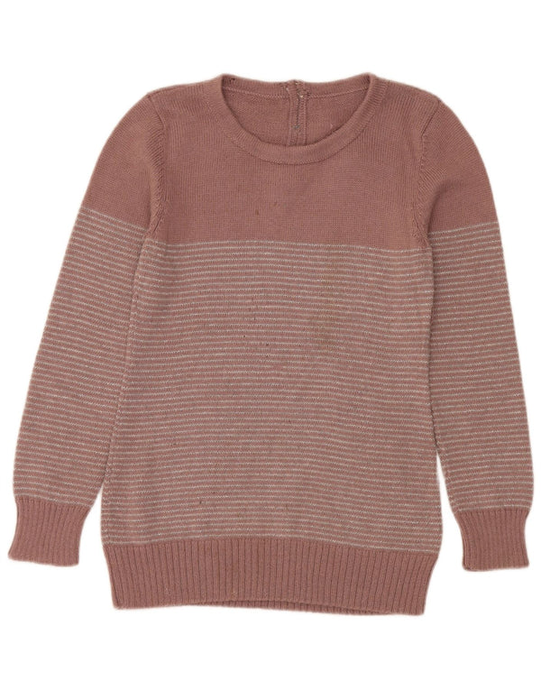 Винтажный женский джемпер с круглым вырезом, Великобритания, 10 маленьких розовых полосок