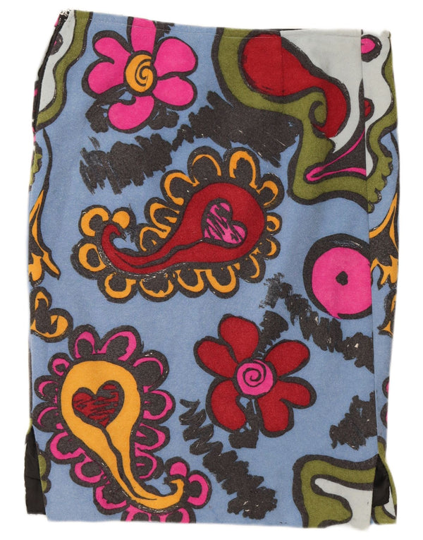 Винтажная женская прямая юбка W36 XL синяя с цветочным принтом