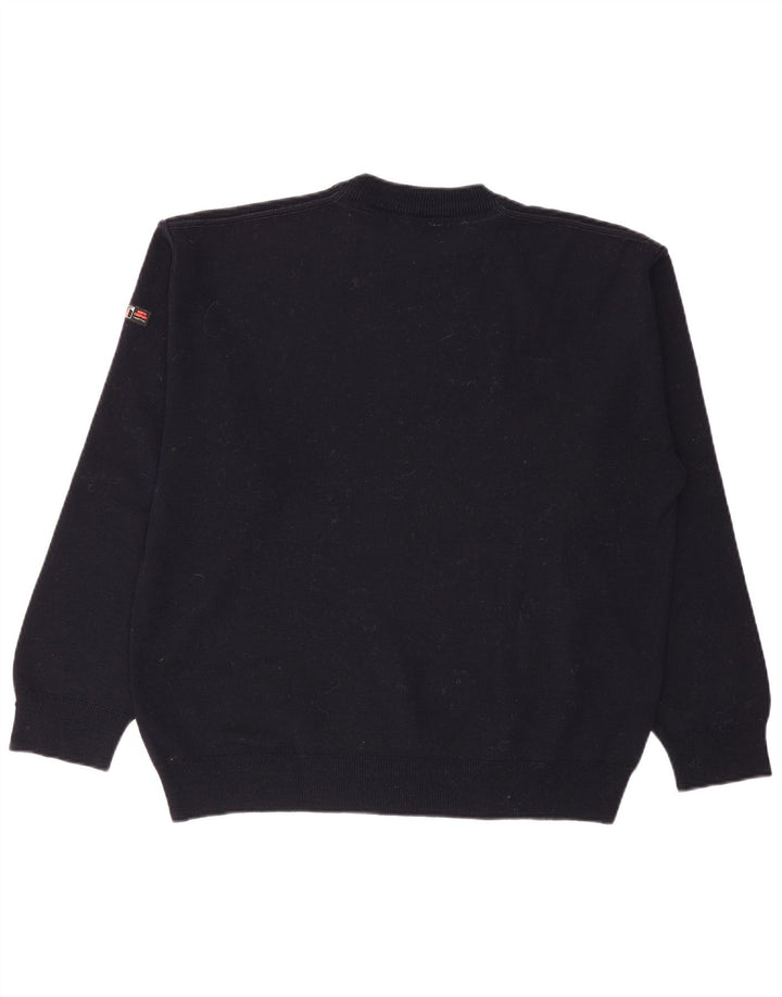 ВИНТАЖНЫЙ мужской джемпер с круглым вырезом, большой темно-синий хлопковый свитер