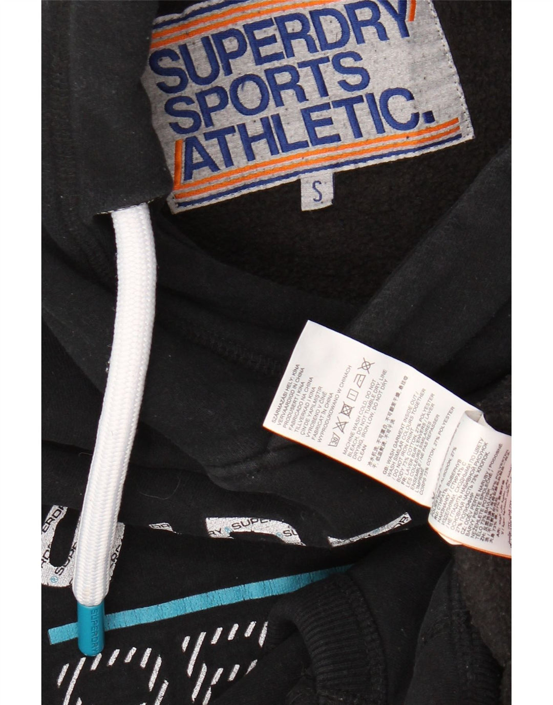 SUPERDRY Мужской джемпер с капюшоном с рисунком, маленький черный, хлопковый