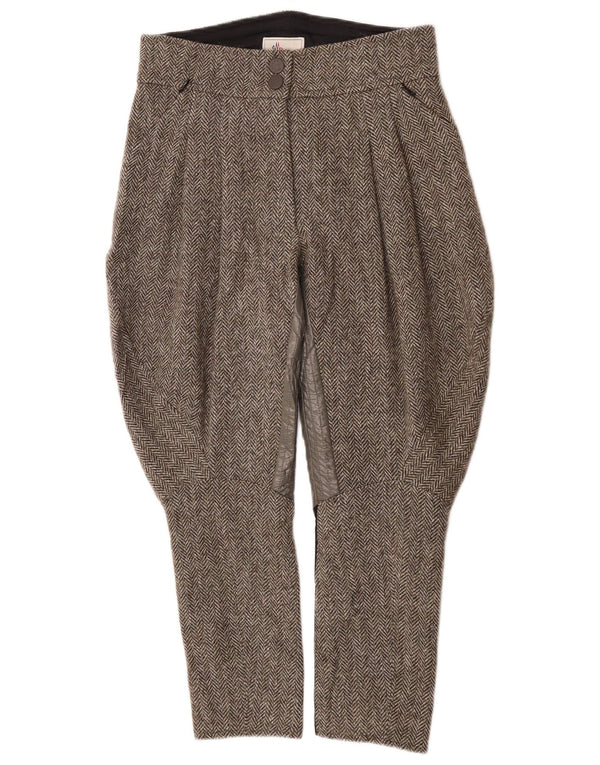 Moncler Женские брюки для верховой езды с высокой талией XS W26 L22 Коричневые с узором «елочка»