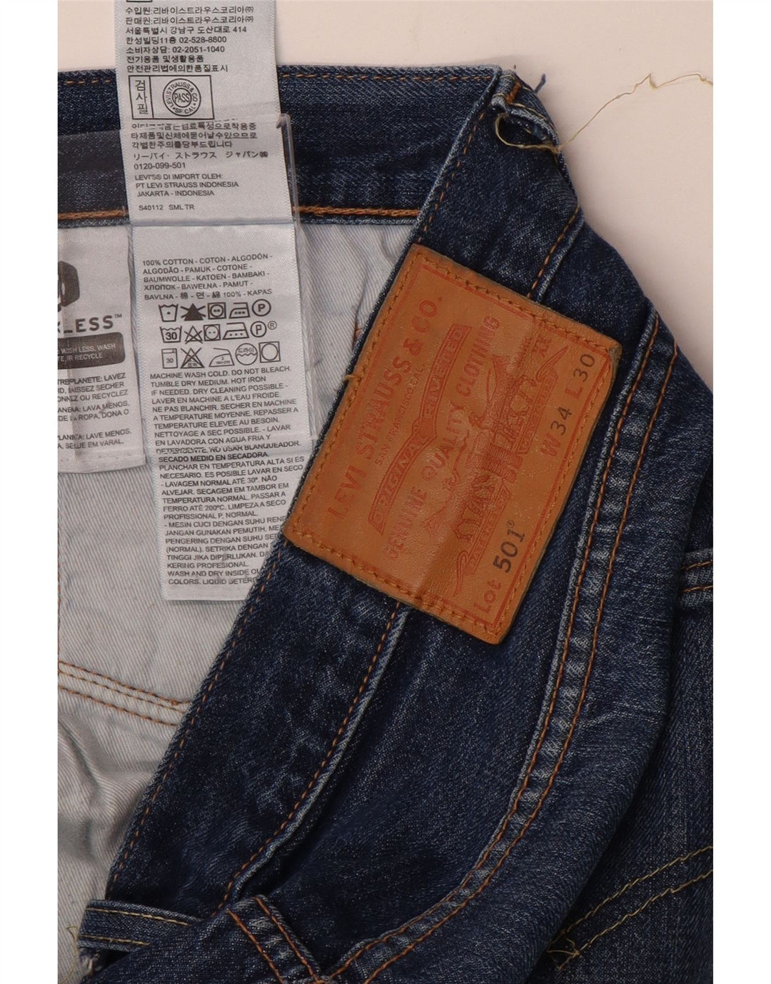 Мужские прямые джинсы LEVI'S 501 W34 L31 синие, хлопок