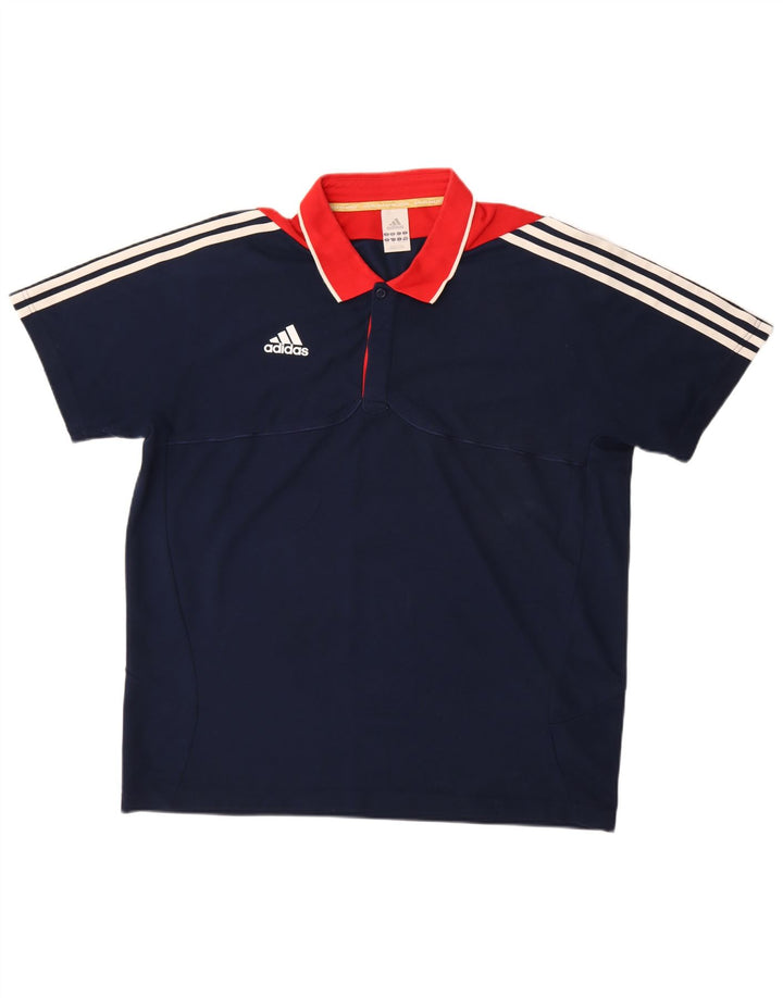 Мужская рубашка-поло ADIDAS UK 48/50 XL, темно-синяя, хлопок с цветными блоками
