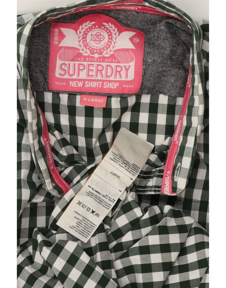 SUPERDRY Мужская рубашка XL зеленая, хлопок в мелкую клетку
