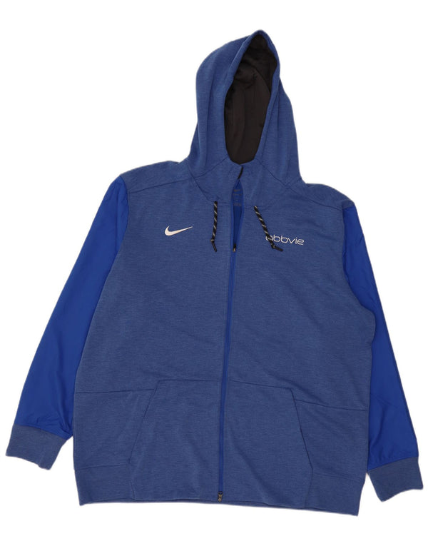 Мужской свитер с капюшоном на молнии Nike 2XL, синий полиэстер с цветными блоками