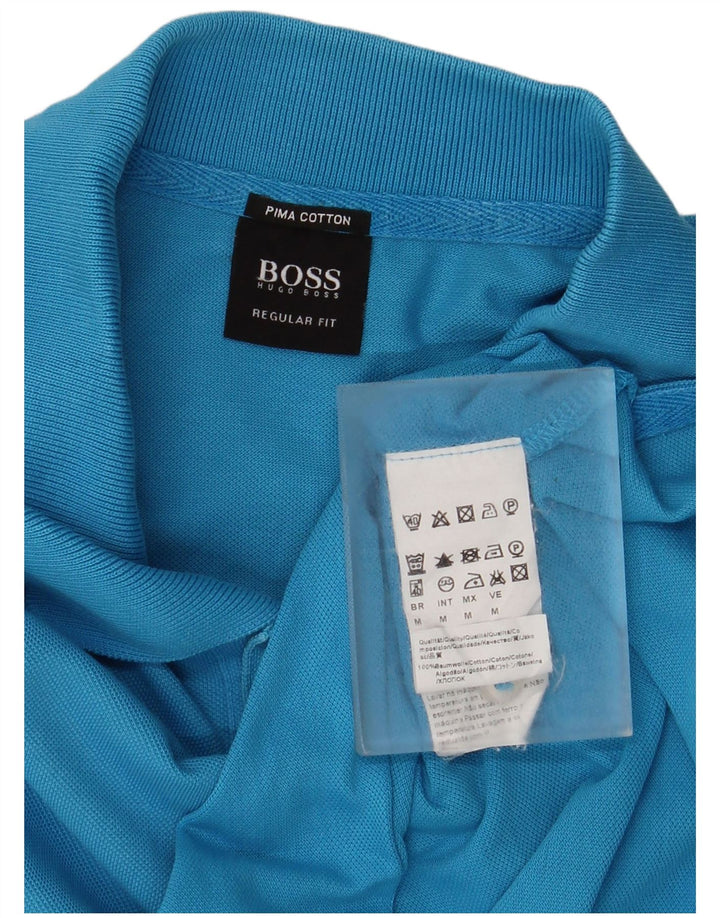 Мужская рубашка-поло стандартного кроя Hugo Boss, хлопковая ткань среднего синего цвета