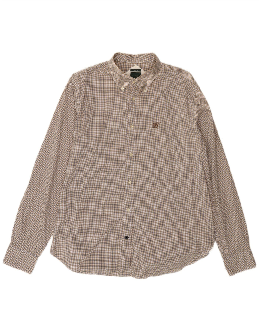 HENRY COTTONS Mens Slim Fit Shirt Size 42 Large Beige Check Vintage Henry Cottons and Second-Hand Henry Cottons from Messina Hembry 