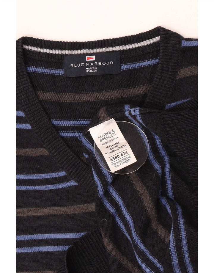 Мужской джемпер с v-образным вырезом Marks & Spencer, средний темно-синий в полоску, акрил