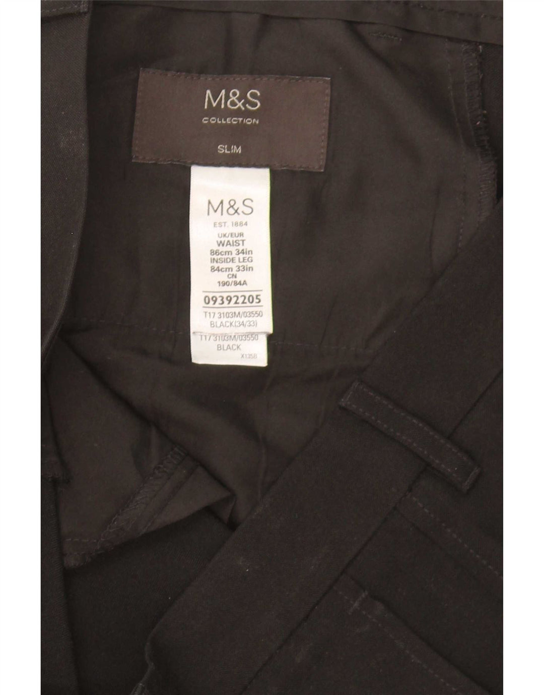 Мужские узкие брюки-чиносы Marks & Spencer W34 L33 черные из полиэстера