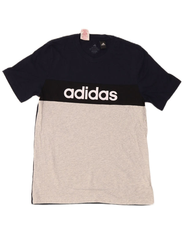 Футболка Adidas с рисунком для мальчиков, топ 13–14 лет, темно-синий, хлопок с цветными блоками