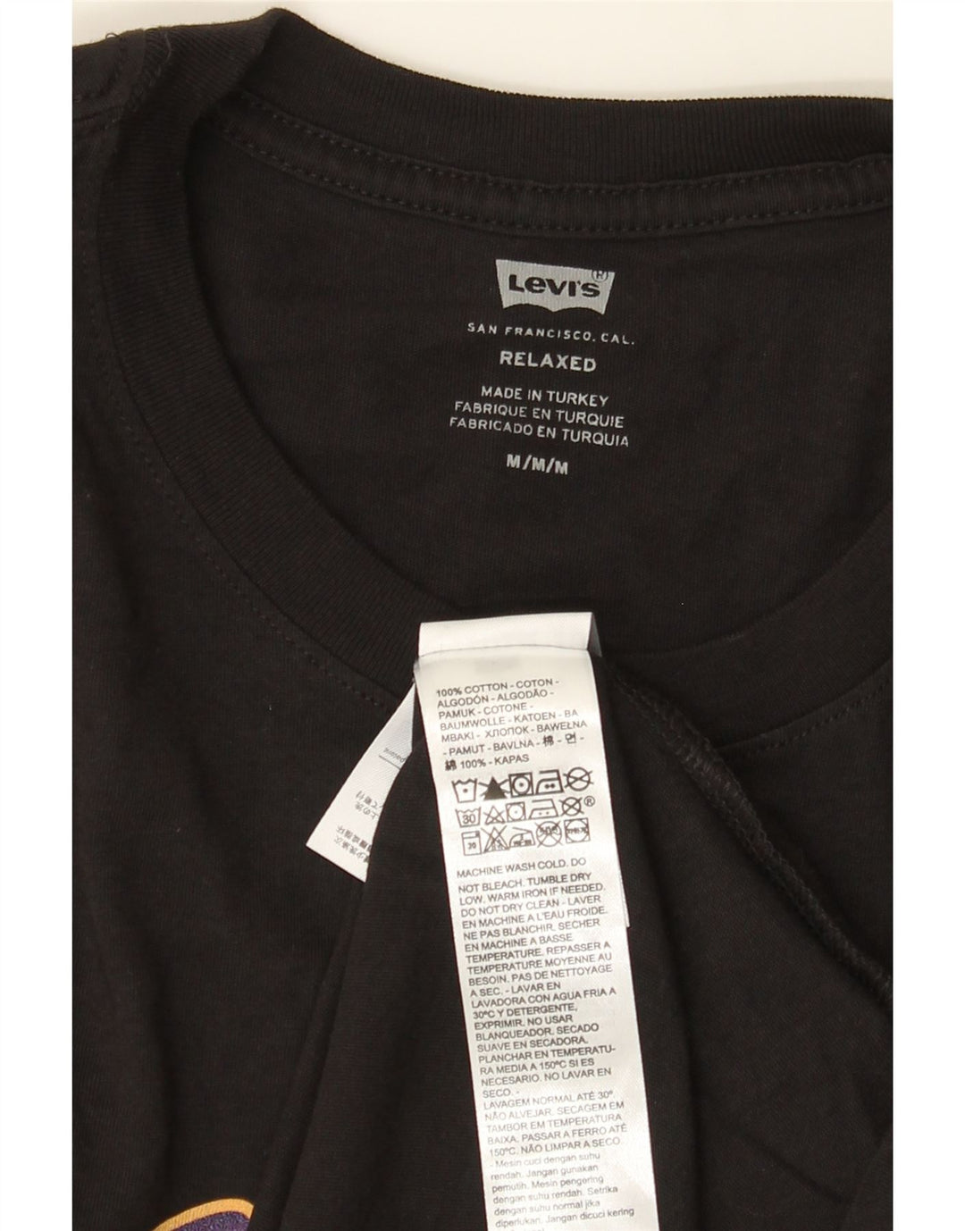 LEVI'S Mens Relaxed Fit Graphic T-Shirt Top Medium Black Cotton Vintage Levi's and Second-Hand Levi's from Messina Hembry 