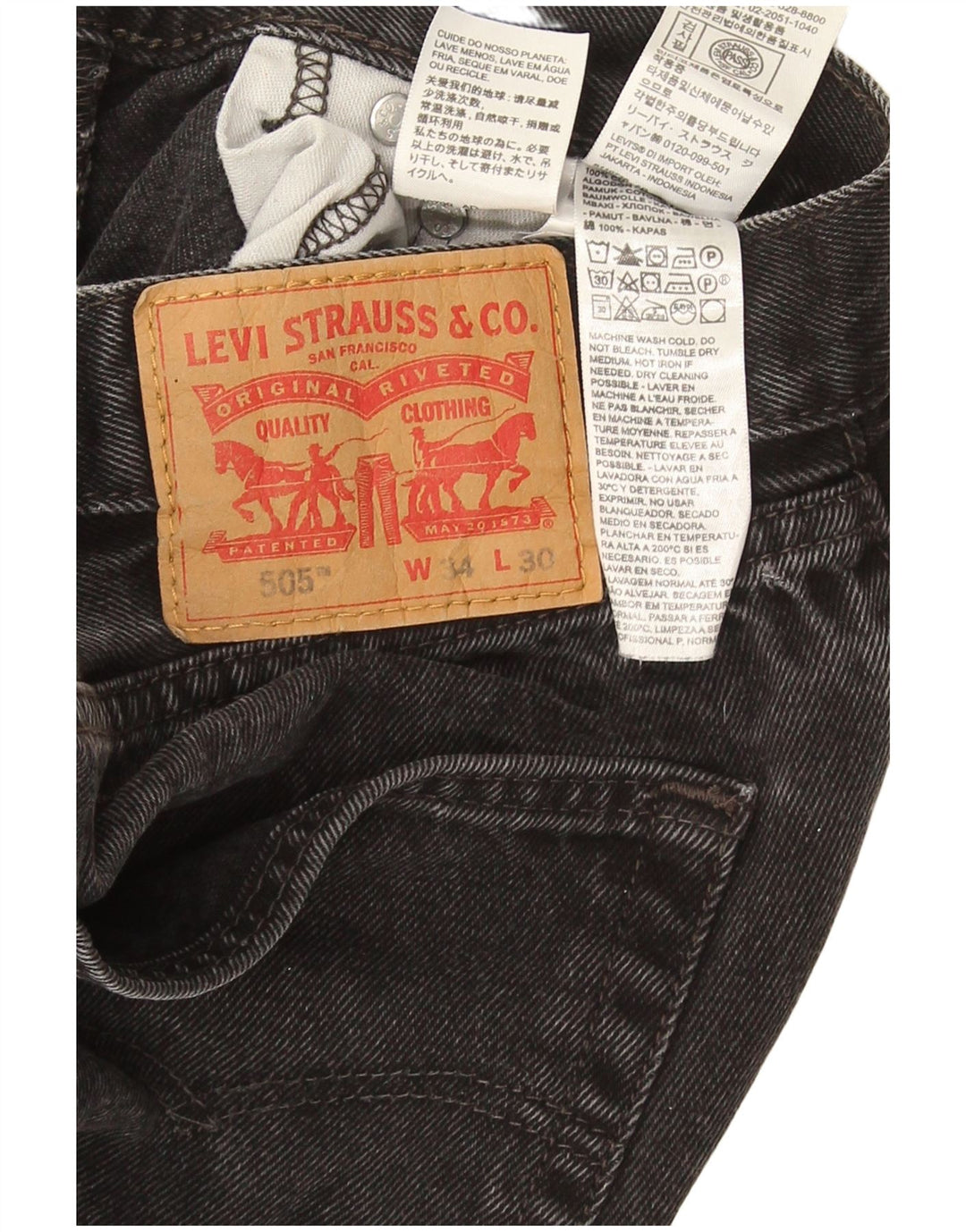 Мужские прямые джинсы Levi's 505 W34 L30, черный хлопок