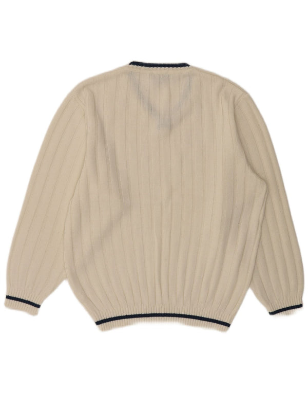 Мужской джемпер с v-образным вырезом VINTAGE UK 40/42, средний белый полиакрил