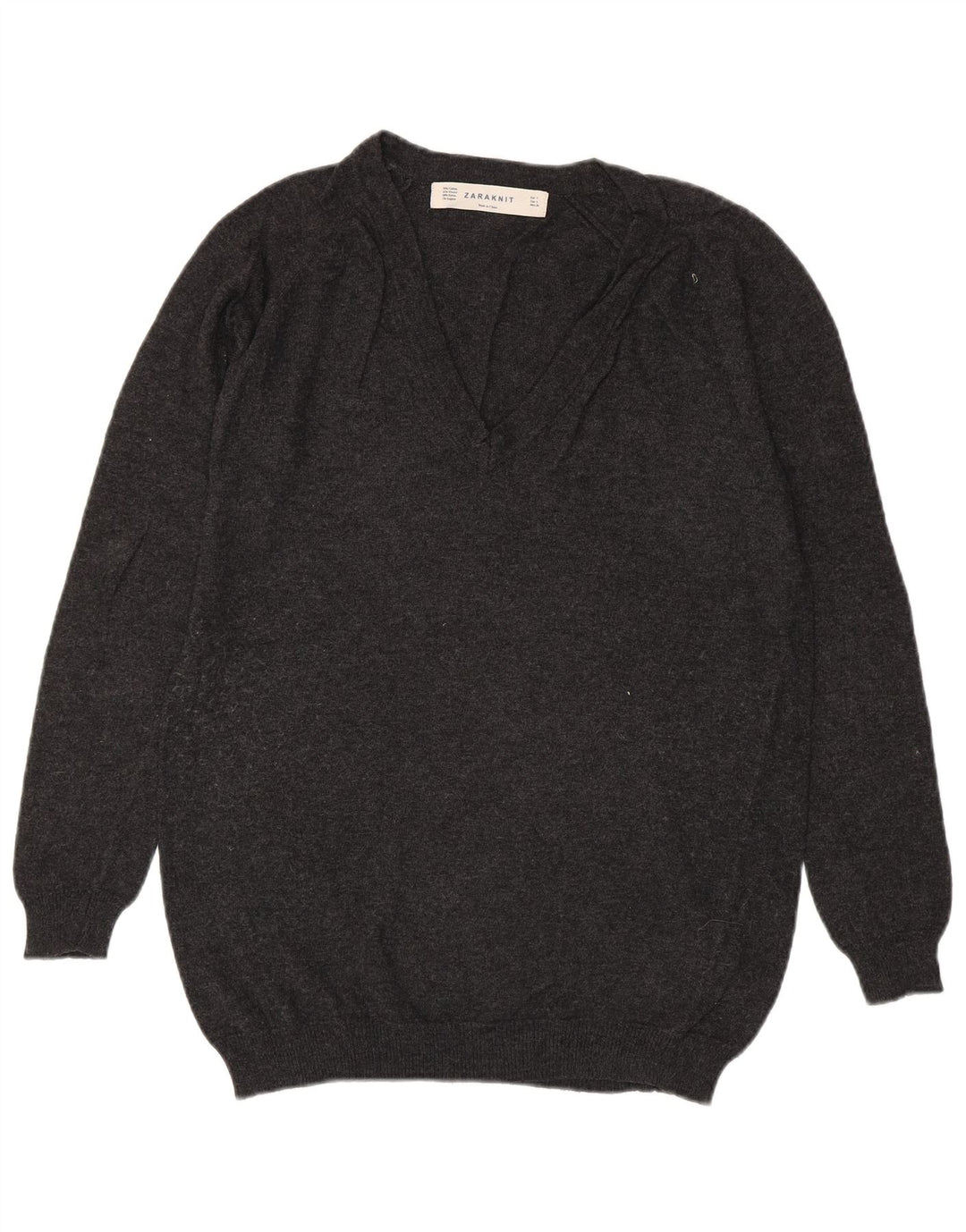 ZARA Mens V-Neck Jumper Sweater Small Grey Cotton