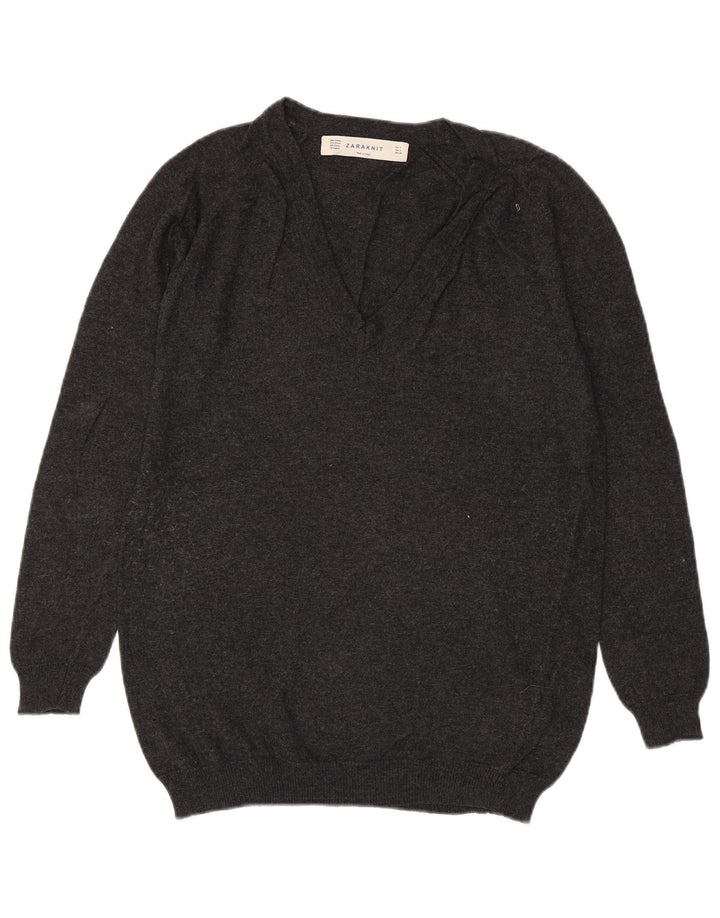 ZARA Mens V-Neck Jumper Sweater Small Grey Cotton