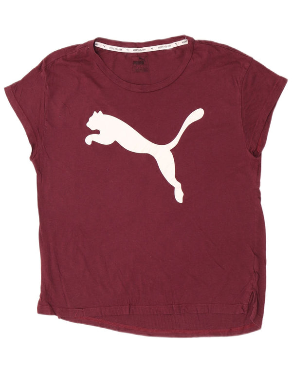 Женская футболка Puma с коротким рукавом и обычным рисунком, топ UK 12, средний бордовый цвет