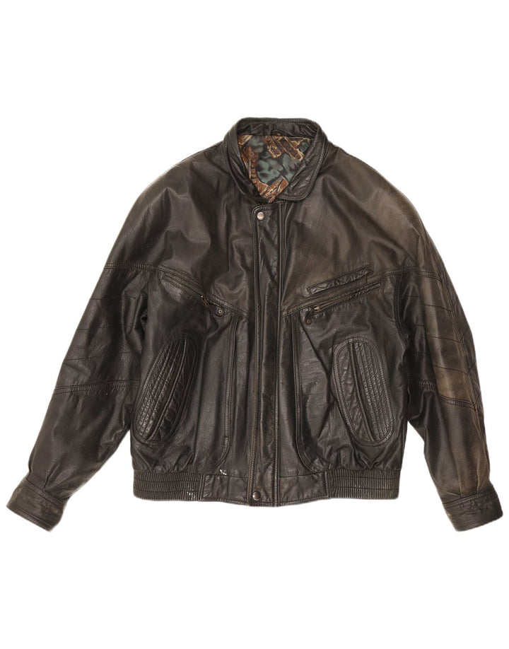 Винтажная мужская кожаная куртка IT 48 Medium Black Leather