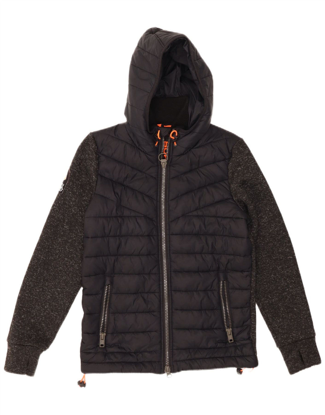 SUPERDRY Мужская утепленная куртка с капюшоном UK 38, средний черный, нейлон с цветными блоками